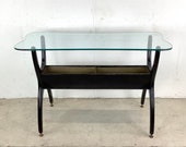 Mid-Century Sculptural Console Table With Brass Planters