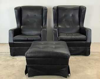 Pair of Leather Wingback Armchairs With Ottoman - Theo Ruth for artifort