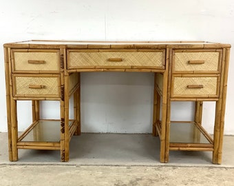 Vintage Bamboo and Rattan Writing Desk