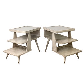 Pair Vintage American Three-Tier Step End Tables
