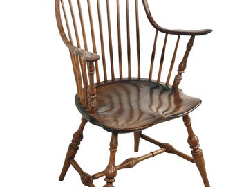 Antique Windsor Armchair, Bow Back Wooden Chair, Primitive Country Farmhouse