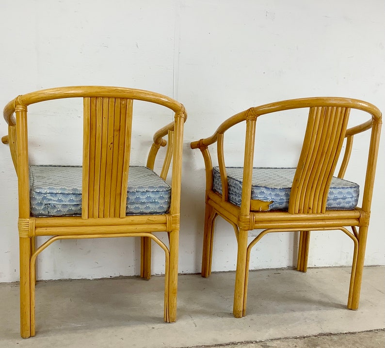 Vintage Boho Modern Bamboo Armchairs Set of Four image 4