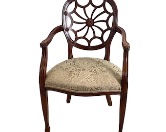 Hepplewhite Spider Back Armchair • Mahogany •  Late 20th Century • Traditional Accent Chair
