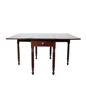 Walnut Drop-Leaf Gate-Leg Table | American Empire Style | Single Drawer