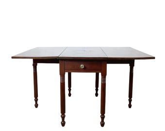 Walnut Drop-Leaf Gate-Leg Table | American Empire Style | Single Drawer