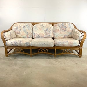 Vintage Coastal Three Seat Rattan Sofa