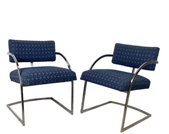 Brno Style Chrome Cantilever Chairs • Flat Bar • Pair • MCM