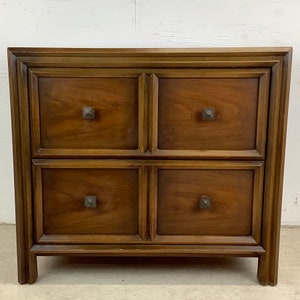 Vintage Walnut Nightstand With Two Drawers