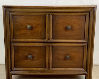 Vintage Walnut Nightstand With Two Drawers