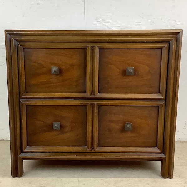 Vintage Walnut Nightstand With Two Drawers
