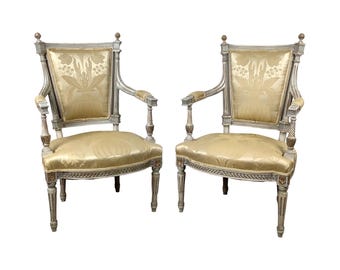Louis XVI Style Neoclassical Armchairs with Painted Frames – A Pair