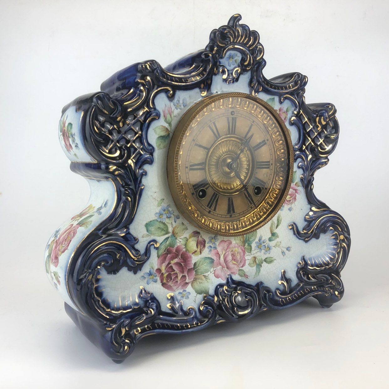 Antique Dresden Porcelain Mantle Clock