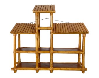 Vintage 1970s Bamboo Wall Shelf • Stepped Skyscraper Shelf • Paul Frankl Style