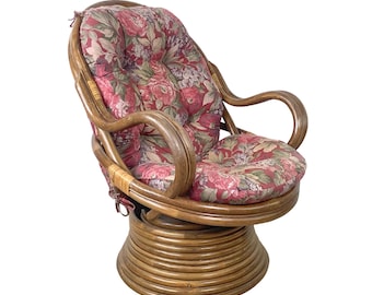 Vintage Bentwood Rattan Swivel Chair – Coastal Palm Beach Lounge Seating