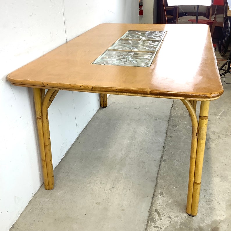 Vintage Rattan and Glass Dining Table image 4