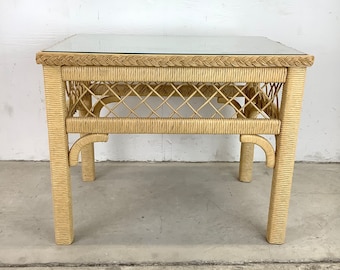 Vintage Henry Link Style Wicker Side or Lamp Table