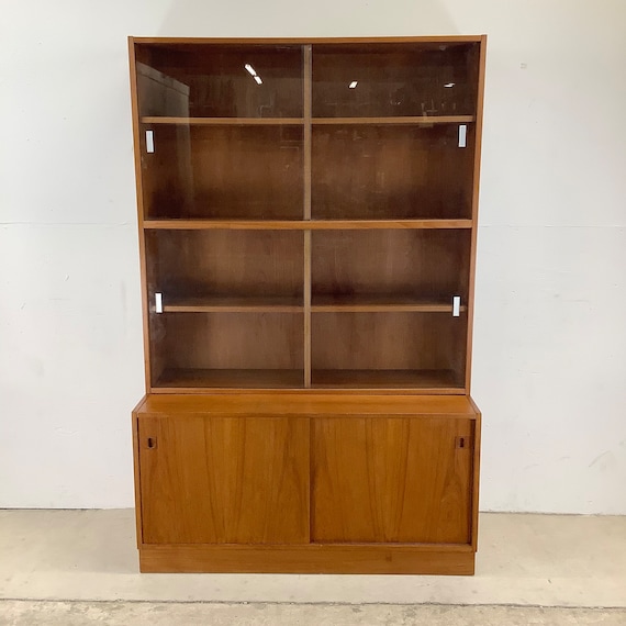 Danish Modern Teak Bookcase With Cabinet Base Etsy