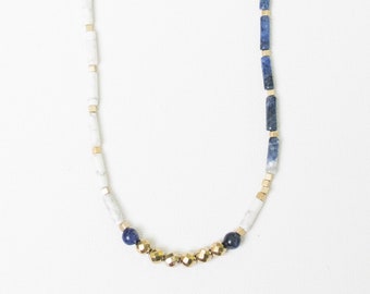 Sodalith Howlith Gold Kette - Perlen-Schmuck - zierliche Halskette - minimalistisch - Schichtung Kette - Boho Schmuck - Edelstein