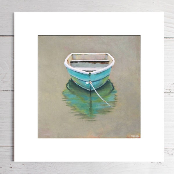 Art Print, Matted Print, Boat Painting, 8"x8", Square Print, Coastal Art, Nautical Art