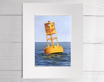 Matted Art Print, Yellow Buoy, Buoy Art, Nautical Art, Coastal Decor