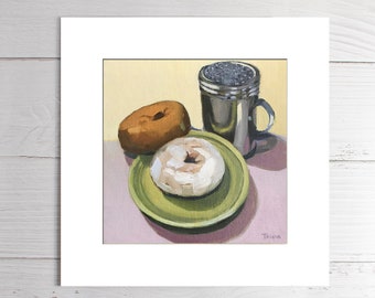 Art Print, Donut Art, Matted Print, 8"x8", Square Print, Framed Square Art