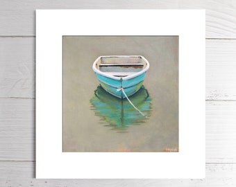 Art Print, Matted Print, Boat Painting, 8"x8", Square Print, Coastal Art, Nautical Art