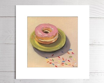 Art Print, Matted Print, Pink Donut, 8"x8", Square Print, Framed Square Art