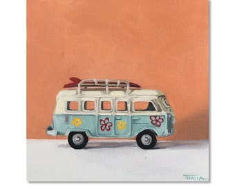 Art, Original Art, Oil Painting, Hippie Van, Peace Van, Retro Van