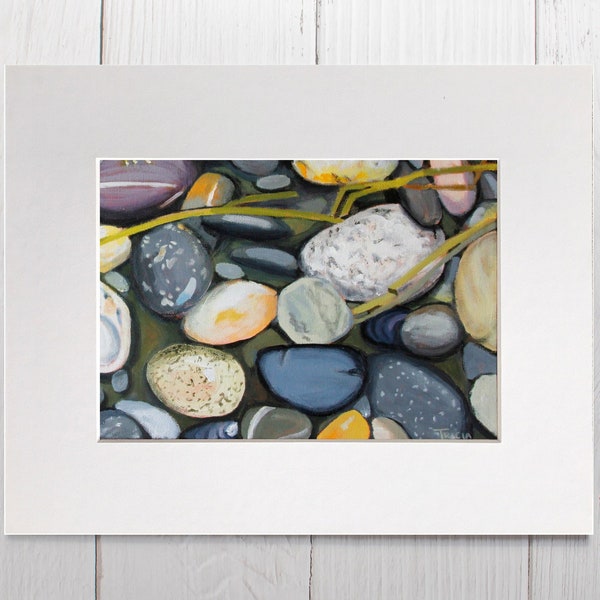 Matted Art Print, Coastal Art, Beach Rocks, Beach Art, Nature Art, Ocean Art