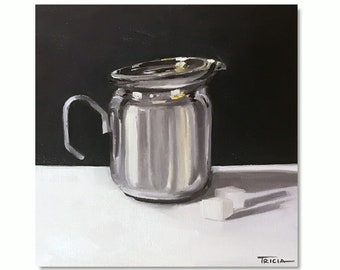 Oil Painting, Creamer, Silver and Black Painting, Original Art