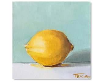 Oil Painting, Lemon Painting, Still Life, Fruit Painting, 4"x4", Original Art
