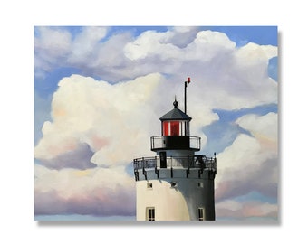 Spring Point Lighthouse, Oil Painting, Original Art, Maine Lighthouse, Spring Point, South Portland, Maine, Large Art