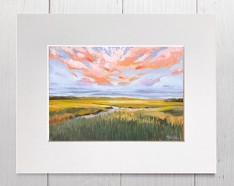 Matted Art Print, Marsh Painting, Marsh Sunset Painting, Saltmarsh, Framed Art