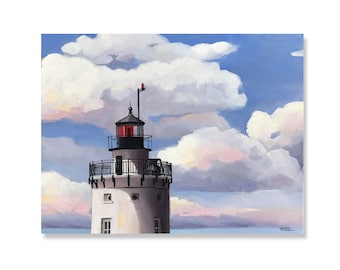 Lighthouse Painting, Spring Point Ledge Lighthouse, Oil Painting, Original Art, Maine Lighthouse, Spring Point, South Portland, Maine,