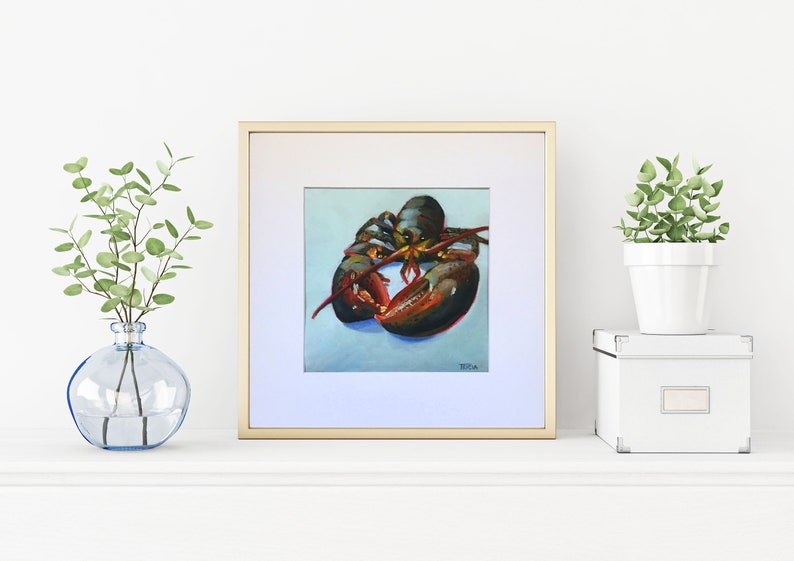 Art Print, Matted Print, Lobster Painting, 8x8, Square Print, Framed Square Art image 3