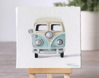 Oil Painting, Hippie Bus, Beach Van, Retro Art