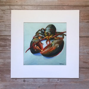 Art Print, Matted Print, Lobster Painting, 8x8, Square Print, Framed Square Art image 1