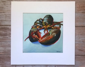 Art Print, Matted Print, Lobster Painting, 8"x8", Square Print, Framed Square Art