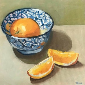 8&quot;x8&quot;, Art Print, Matted Print, Fruit and Blue Bowl Painting