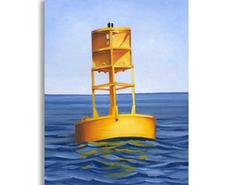 Buoy Painting, Nautical Art, Original Oil Painting, Yellow Buoy, Coastal Art, by Tricia Granzier, Maine Artist