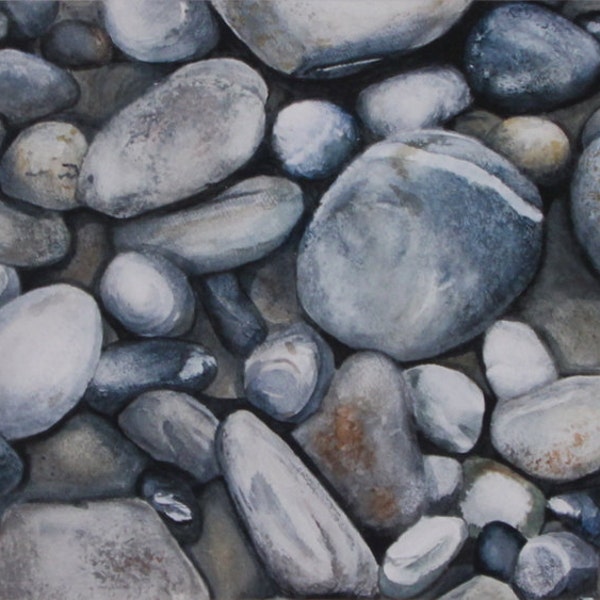 Beach Rocks, Watercolor Painting, Fine Art Print with MAT INCLUDED