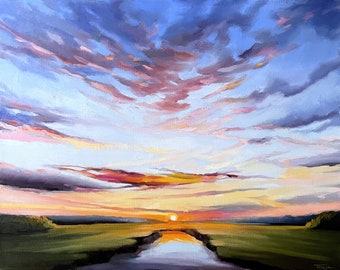 Marsh Painting, Sunset Marsh Painting, Landscape, Oil Painting, 16x20