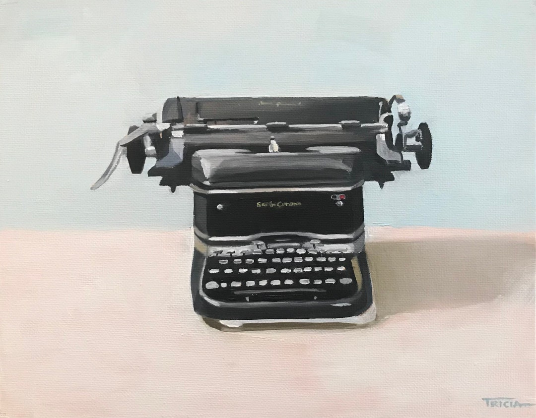 Old Typewriter Oil Painting Vintage Typewriter Framed Art Etsy