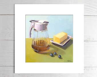 Art Print, Matted Print, Pancakes Painting, Still Life Artwork, 8"x8", Square Print