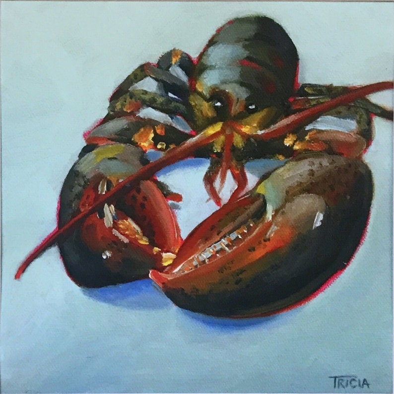 Art Print, Matted Print, Lobster Painting, 8x8, Square Print, Framed Square Art image 2