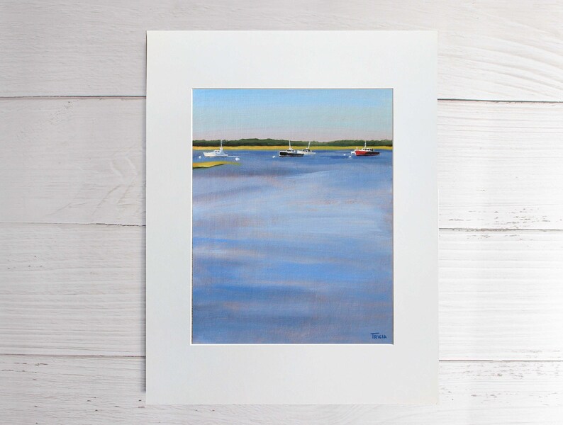 Matted Print, Boat Painting, Boat Print, 8x10 Print, Coastal Art, Pine Point, Giclee Print image 1