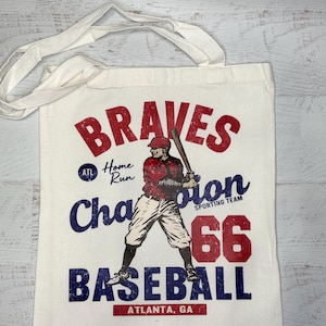 Vintage Atlanta Braves Baseball Tote Bag, Retro Sports Fan, ATL Champion Baseball Design, Gift for Baseball Lovers, farmer’s market tote