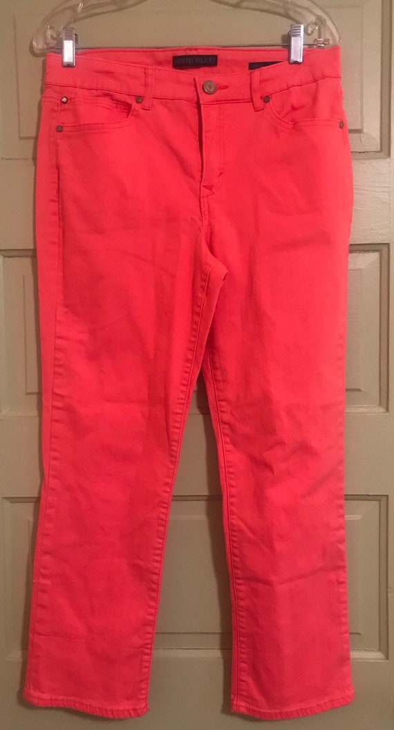 coral color jeans