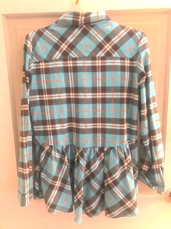 Fashionable Plaid Flannel Shirt - Turquoise Plaid… - image 3