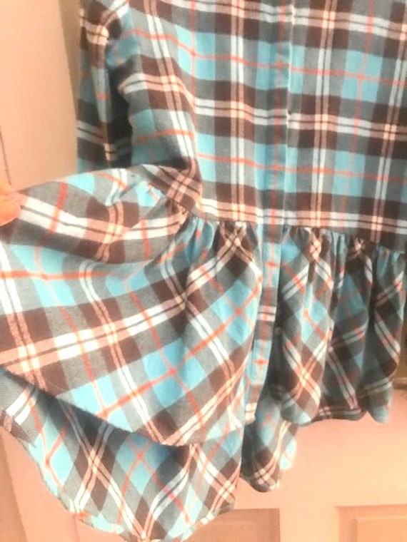 Fashionable Plaid Flannel Shirt - Turquoise Plaid… - image 2